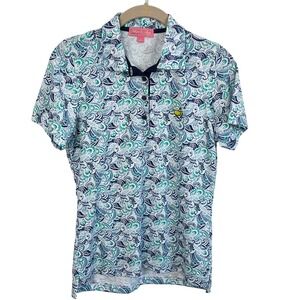Ladies Magnolia Lane Masters Polo Shirt White/Purple/Teal Size Small